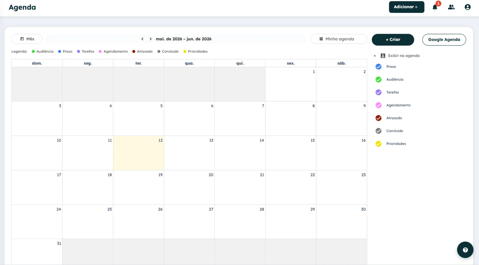 Agenda jurídica MindLaw